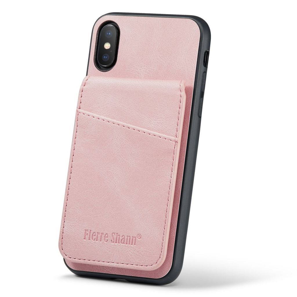 Fierre Shann iPhone XS Max Pungcover med Stativ og Kortholder – Lyserød