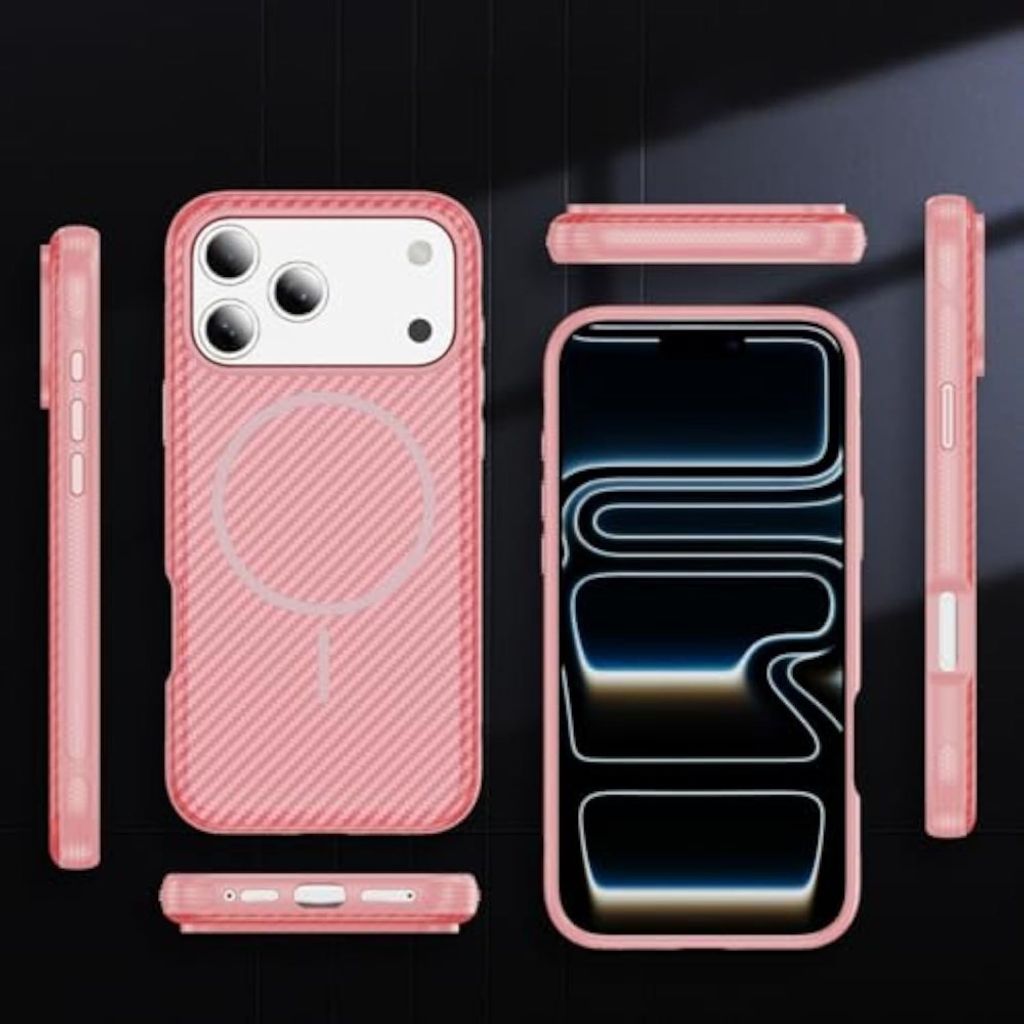 iPhone 18 Pro Max/17 Pro Max MagSafe Deksel Karbonfibertekstur - Rosa