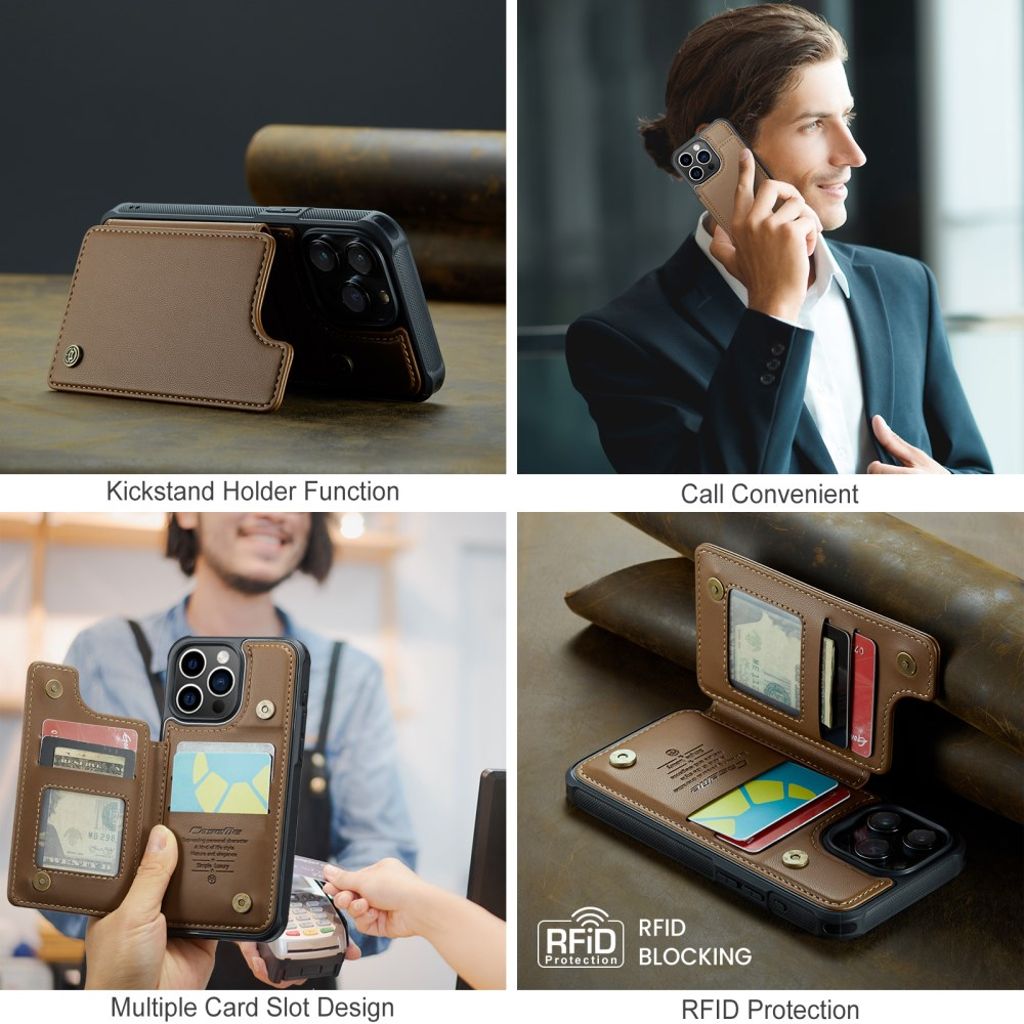 CASEME iPhone 15 Pro Lompakkokuori RFID-estolla - Ruskea