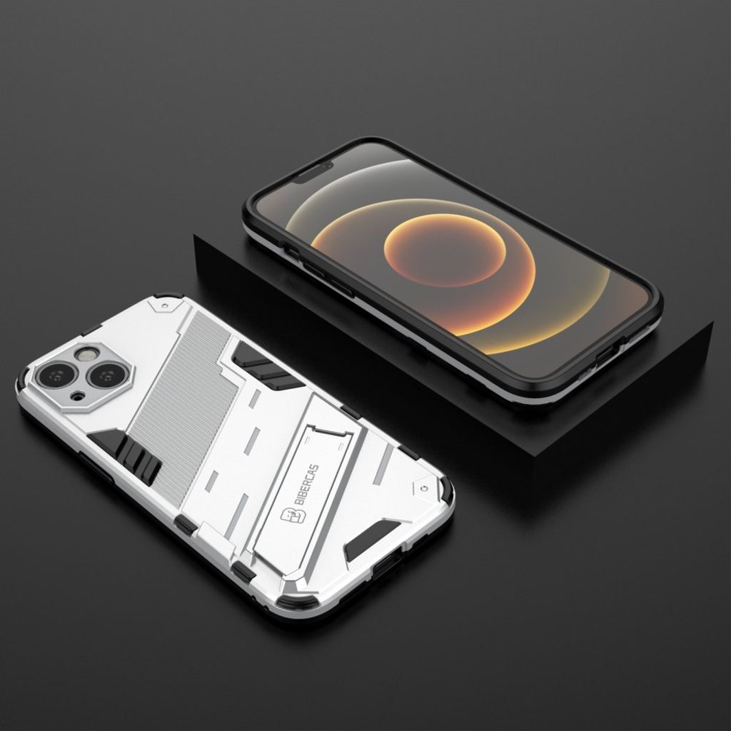 iPhone 13 Case Stand Dual Layer PC+TPU Shockproof - White