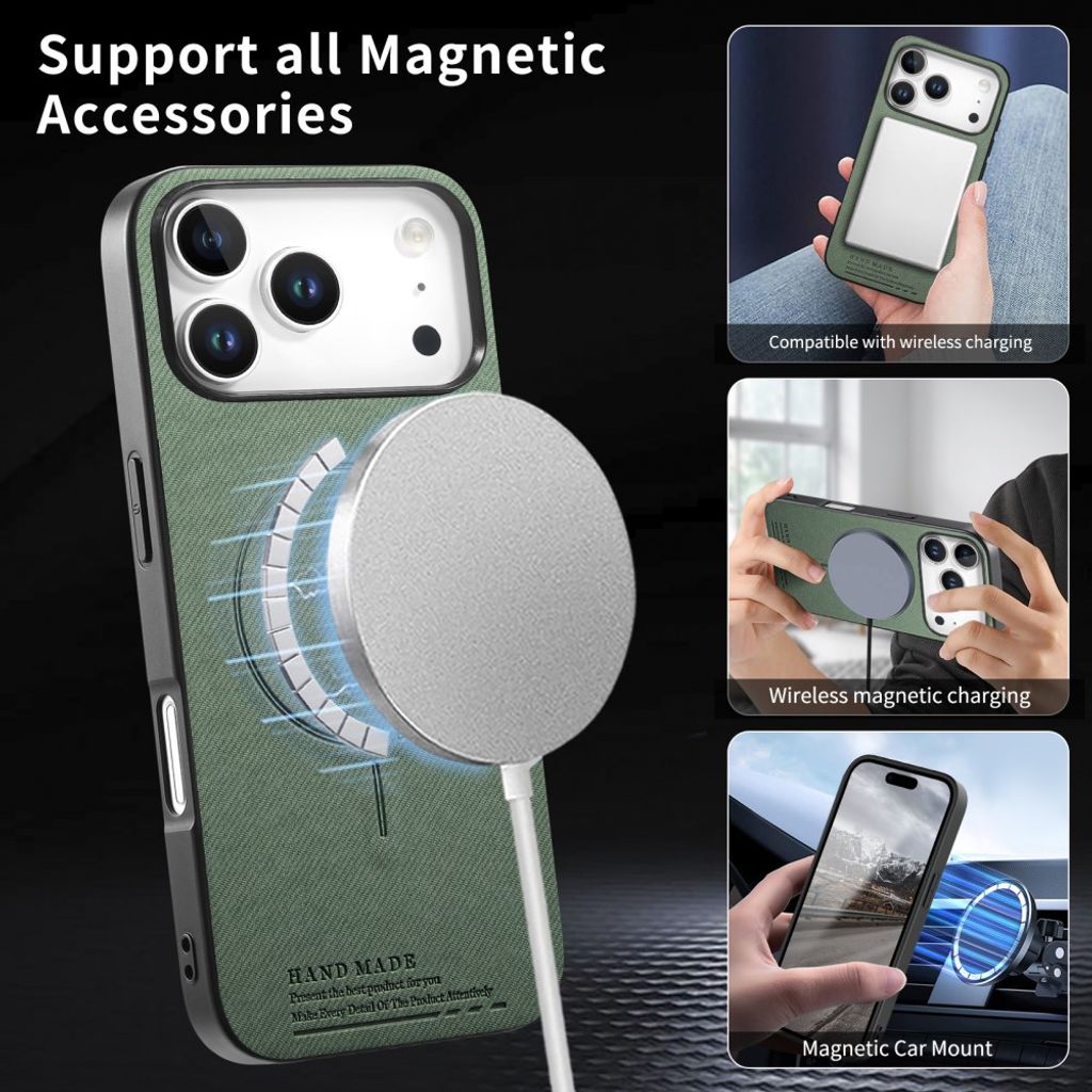 iPhone 17 Pro Max MagSafe-cover med tekstil-look – grøn