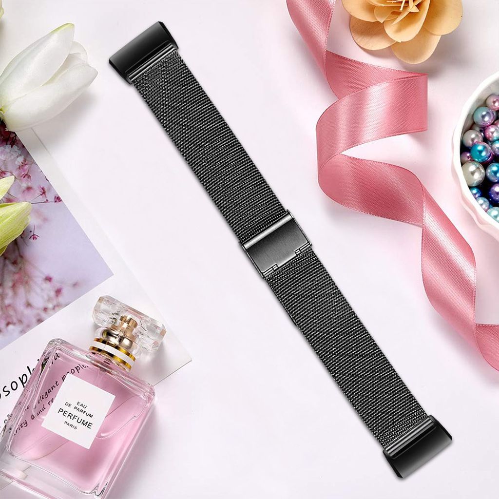 Fitbit Charge 6/5 Kellonranneke, Ruostumaton teräs - musta