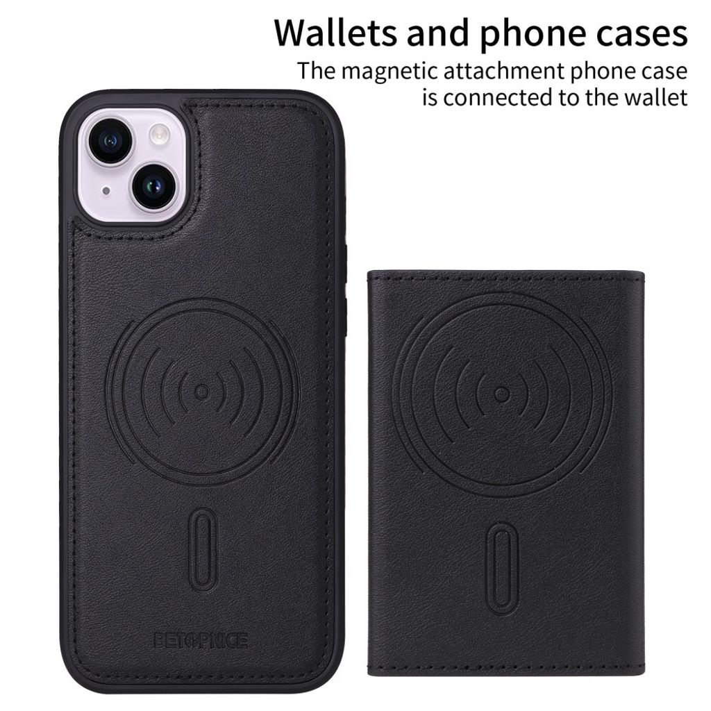 BETOPNICE iPhone 14 Plus MagSafe-deksel med avtakbar lommebok - Svart