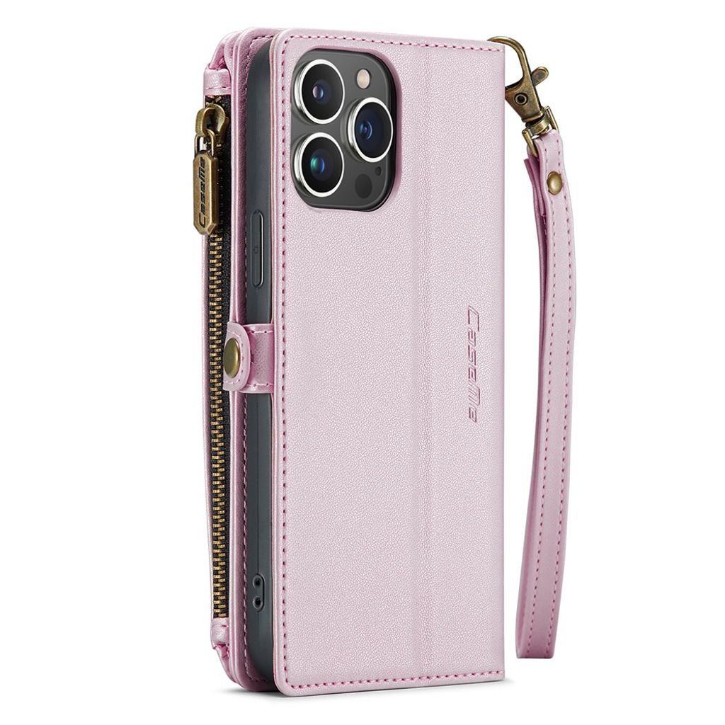 CASEME iPhone 14 Pro Max Pungcover RFID-blokerende Stativ – Lyserød