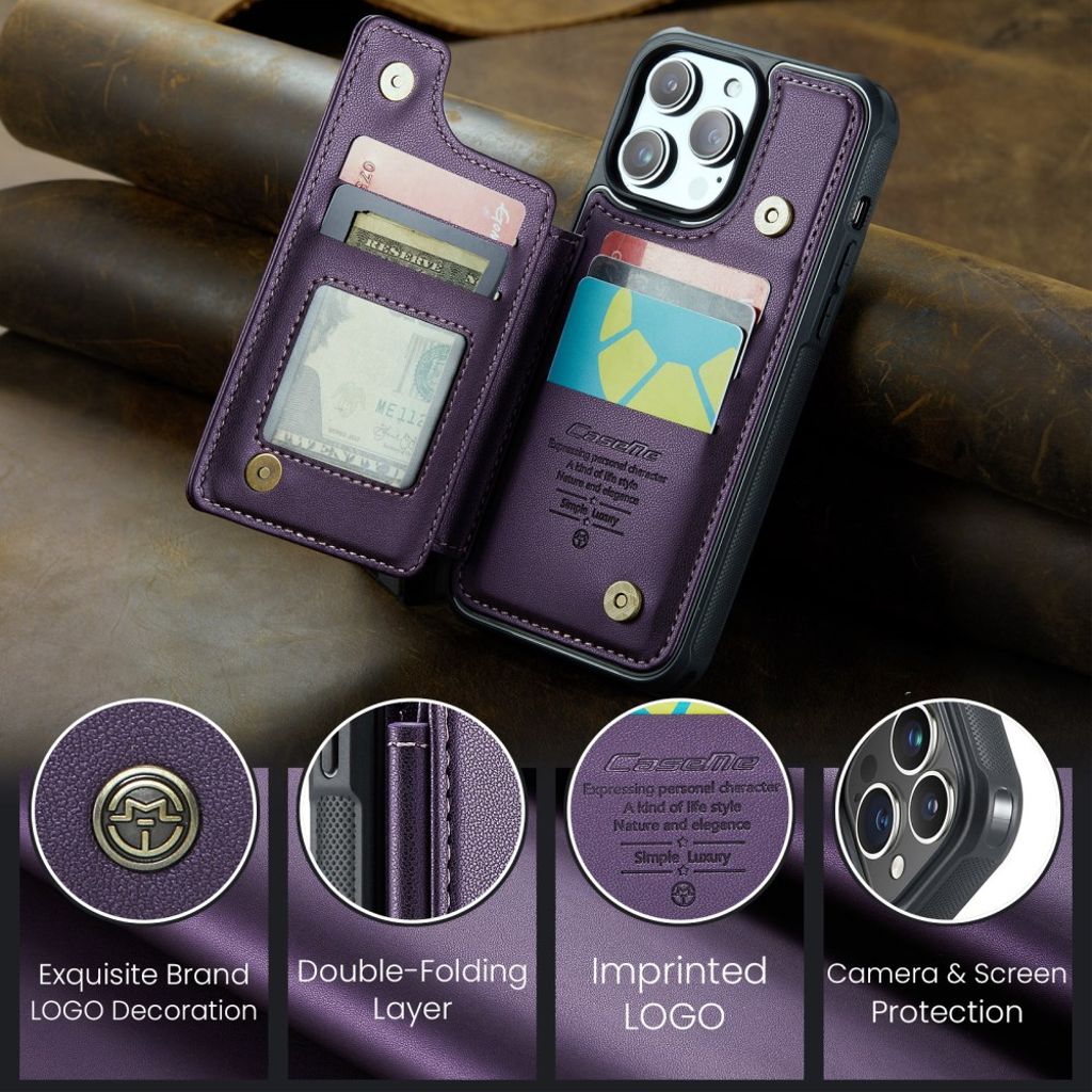 CASEME iPhone 14 Pro Max Wallet Case RFID Blocking - Purple