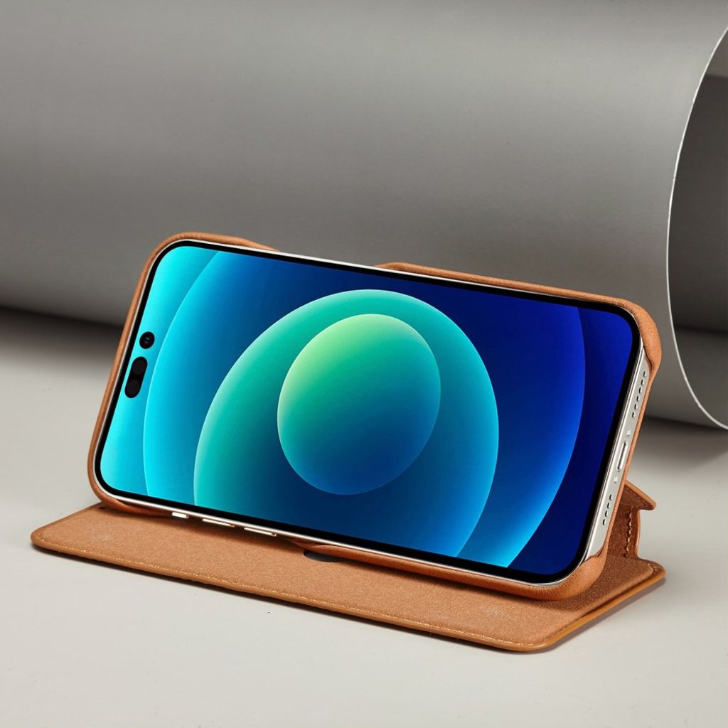 LC.IMEEKE iPhone 14 Pro Max Wallet Cover Card Holder Stand - Light Brown