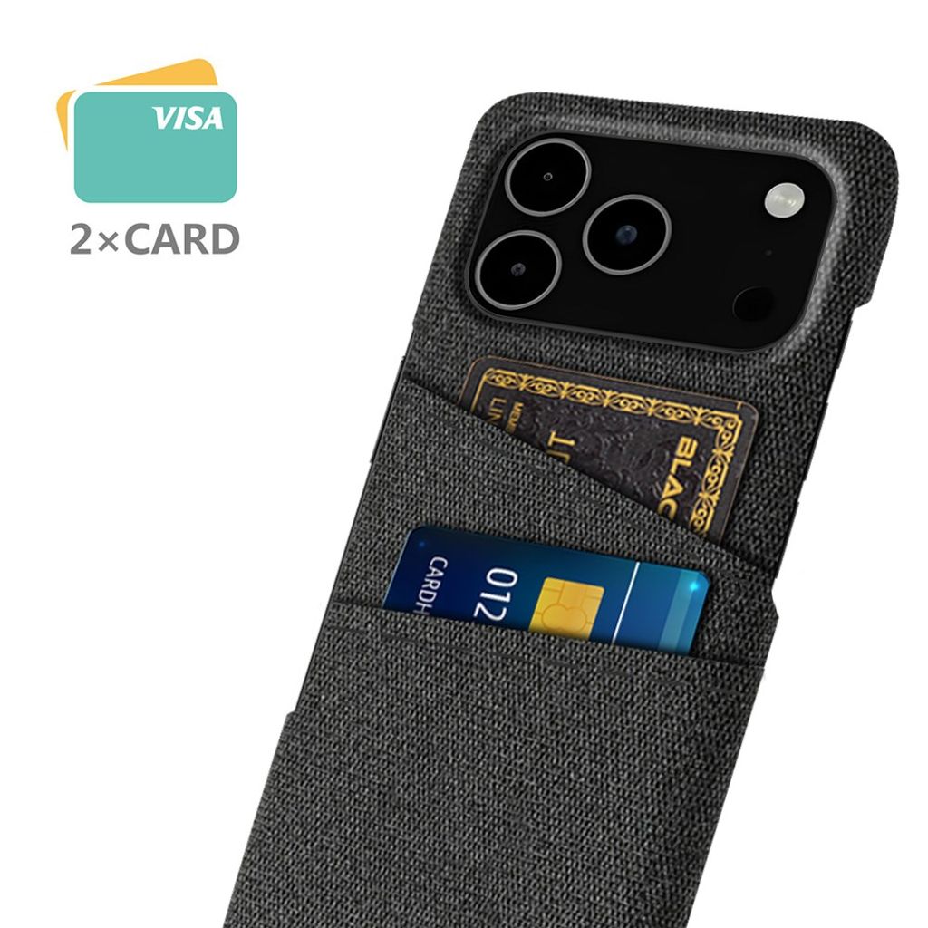 iPhone 17 Pro Max Skal i Textil med 2 Kortfack - Svart