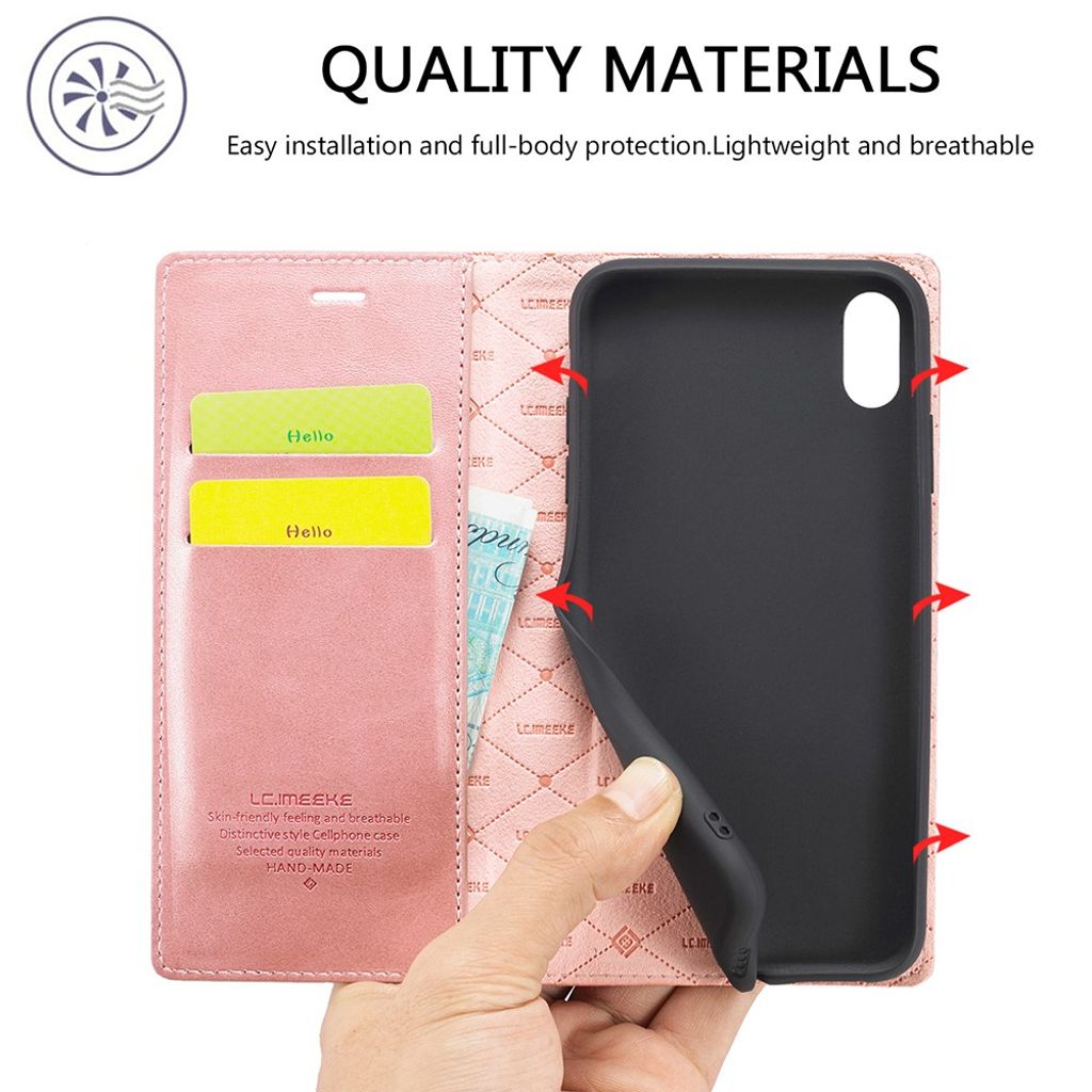 LC.IMEEKE iPhone X/XS Lompakkokotelo Jalustalla – Ruusu Kultaa