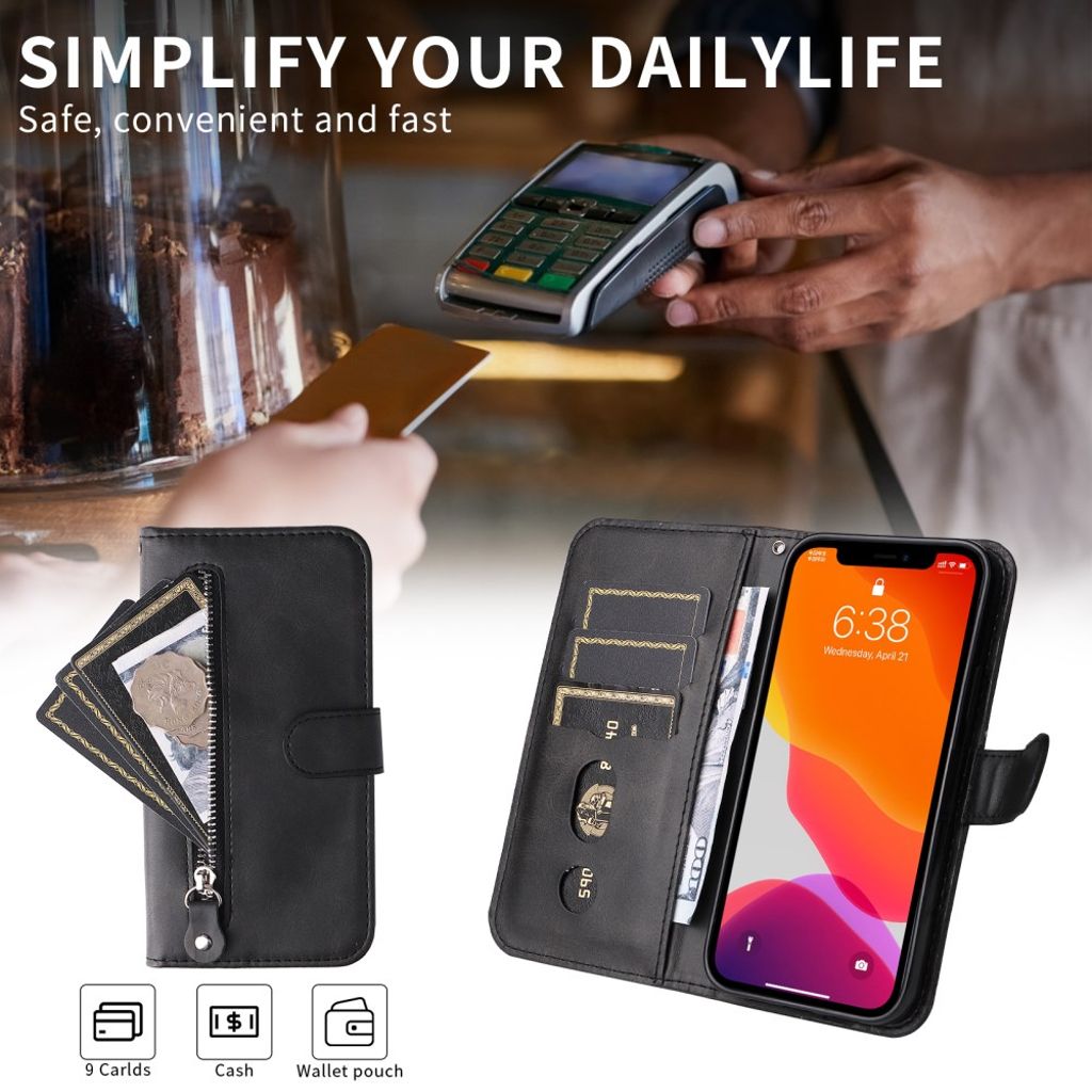 Motorola Moto G86 Power 5G etc. Cover with Zipper Pocket - Black