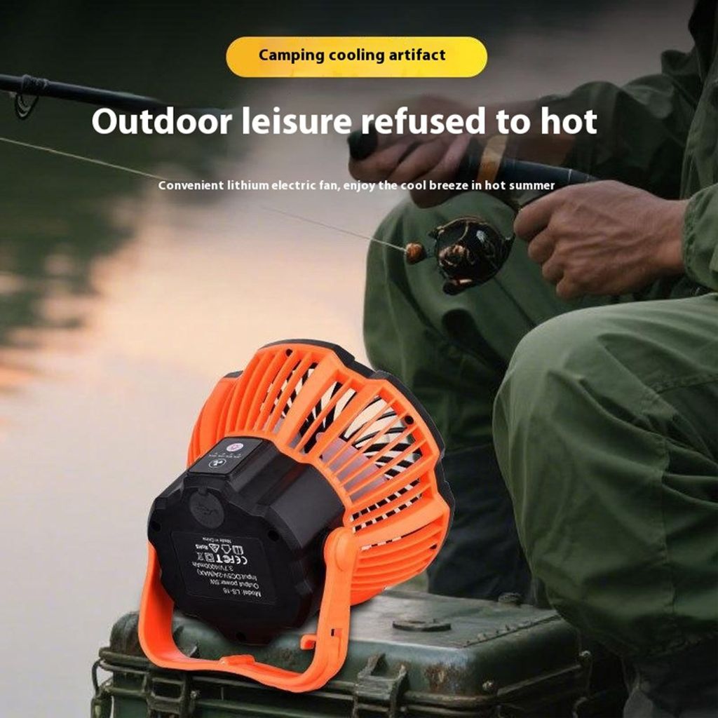 3-i-1 campingfläkt med LED-belysning och powerbank – Orange