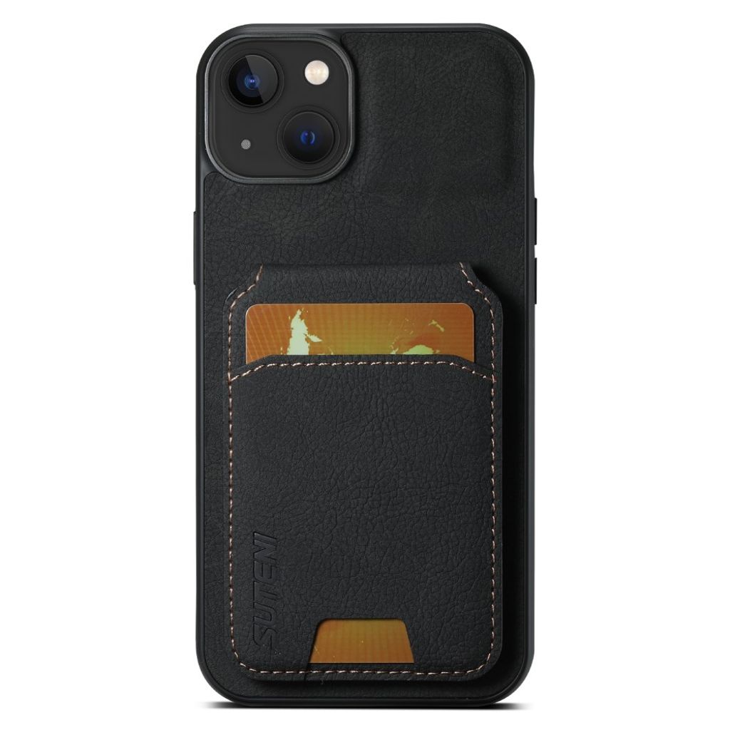 SUTENI iPhone 14 Cover Kortholder/Stativ PU Læder - Sort
