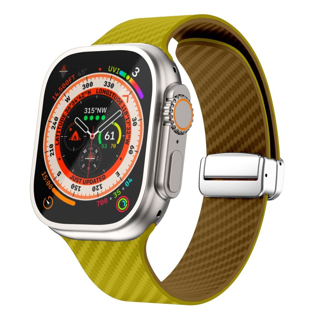 Apple Watch 49 / 46 / 44 / 42mm Klockarmband kolfibertextur - Gul/Brun