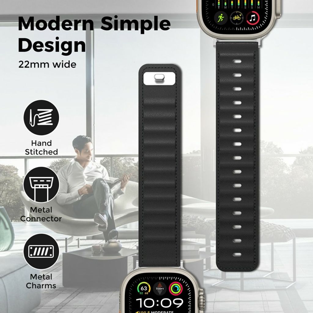 AHASTYLE BO06 Apple Watch 42/41/40/38mm Klockarmband i Läder - Svart