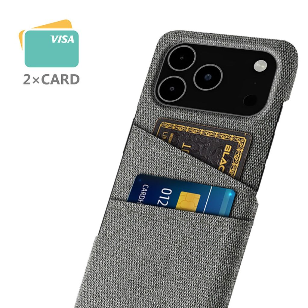 iPhone 17 Pro Max Skal i Textil med 2 Kortfack - Grå