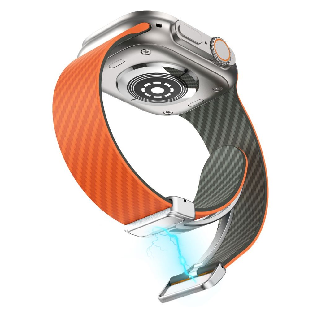 Apple Watch 49 / 46 / 44 / 42mm Klockarmband kolfibertextur - Orange/Grön