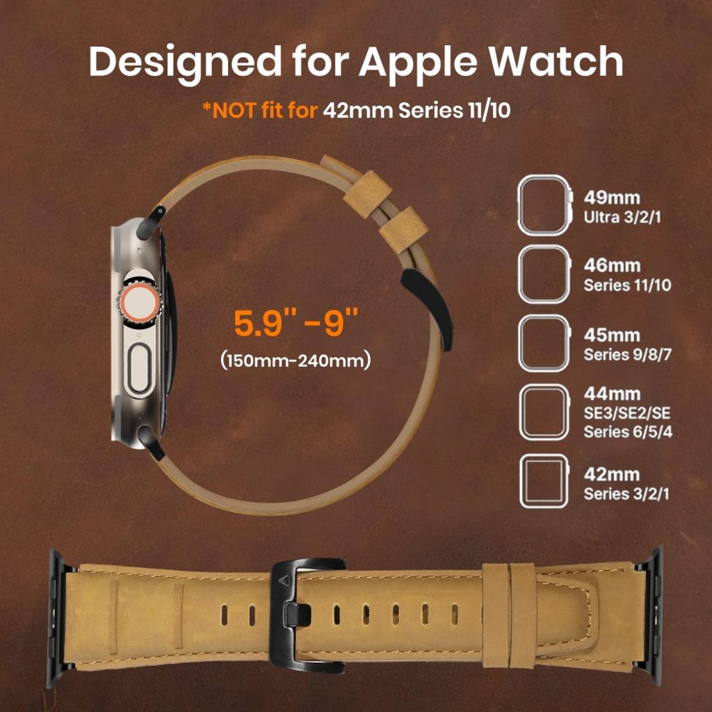 AHASTYLE DD12 Apple Watch 49 / 46 / 44 / 42mm Nahkainen kellonranneke - Tummanruskea