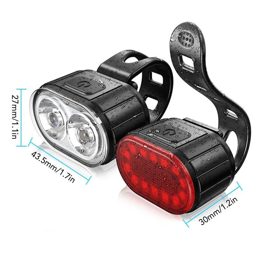 LED Cykkellampa set fram & bak, uppladdningsbar USB