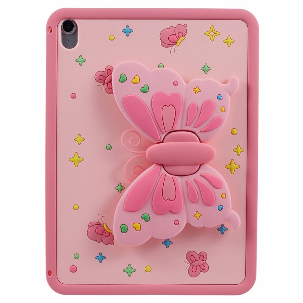 iPad A16 11" 2025/10.9" 2024 Silikonecover med sommerfuglestand - Lyserød