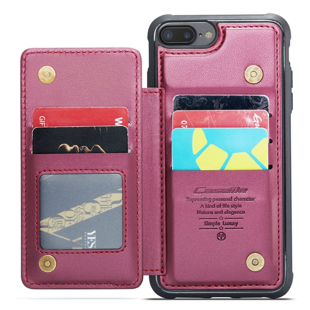 CASEME iPhone 6 Plus/6s Plus/7 Plus/8 Plus Cover med 5 Kortplads - Rød