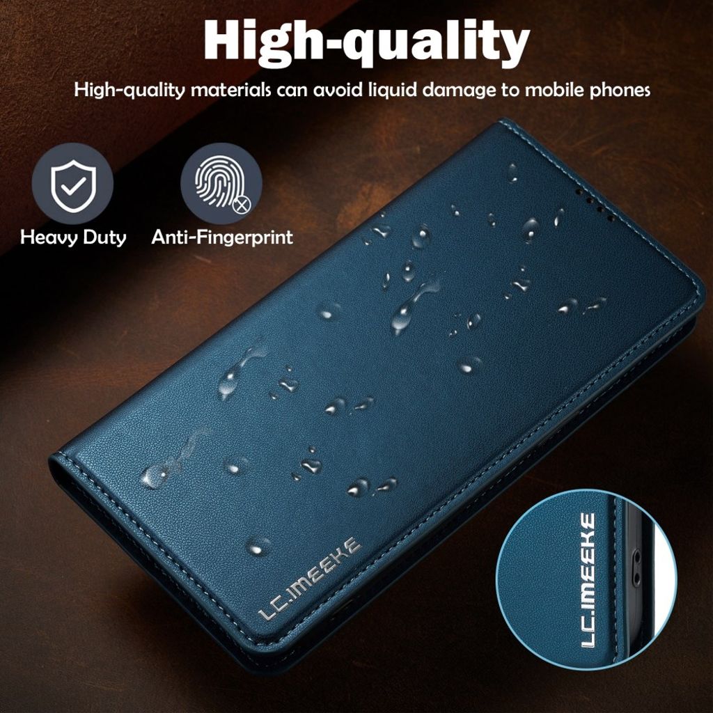 LC.IMEEKE iPhone 15 Pro Plånboksfodral PU-läder Stativ - Blå