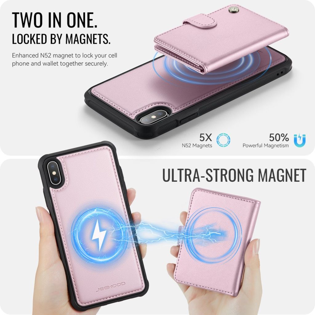 JEEHOOD iPhone XS Max RFID Kortholder Pungcover MagSafe – Lyserød