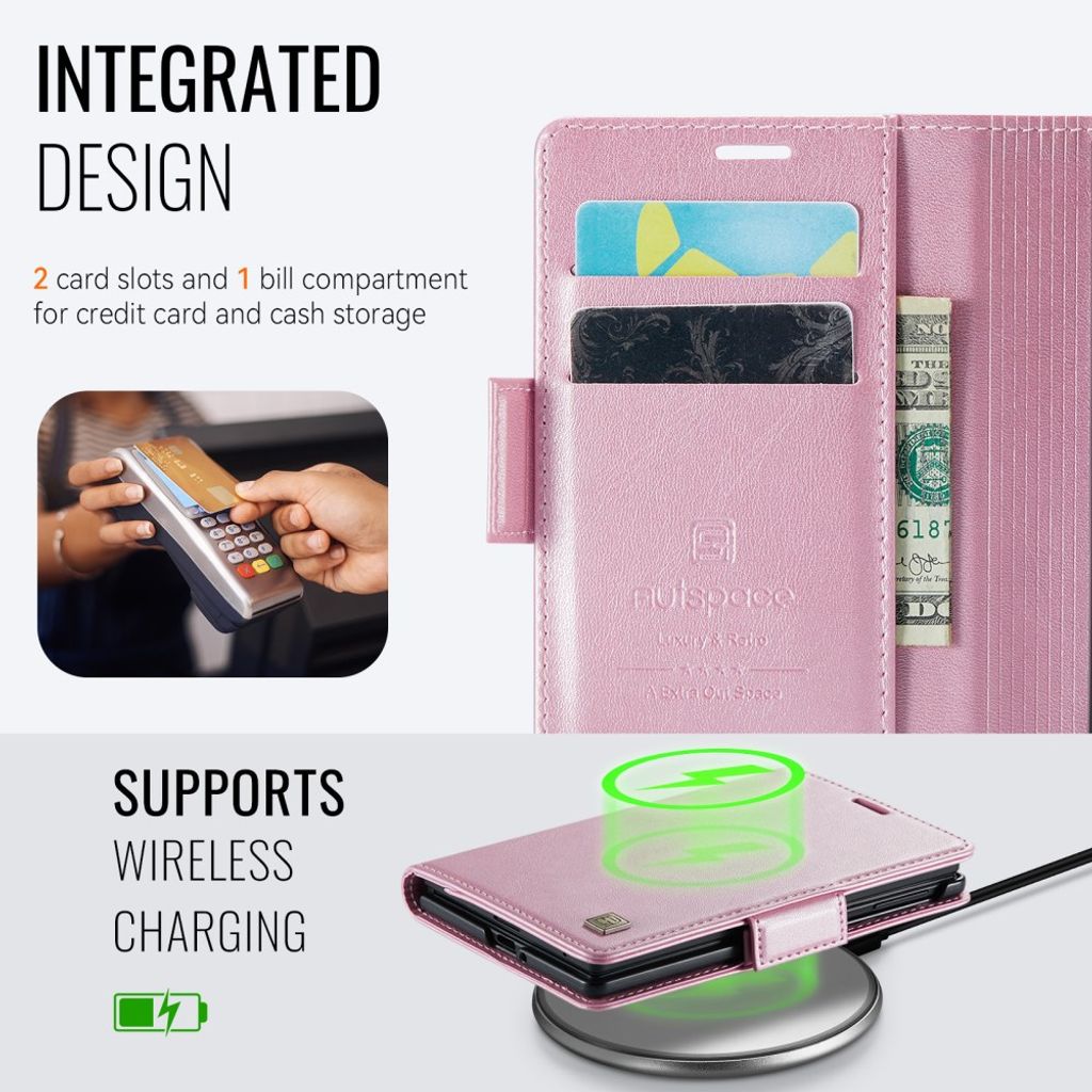AUTSPACE Samsung Galaxy Z Fold8 Lompakkokotelo PU-nahka RFID-suojattu - Vaaleanpunainen