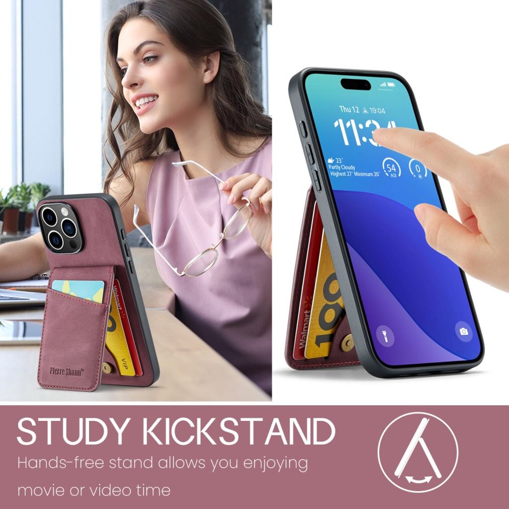 FIERRE SHANN iPhone 16 Pro Deksel med Kortspor - Rød