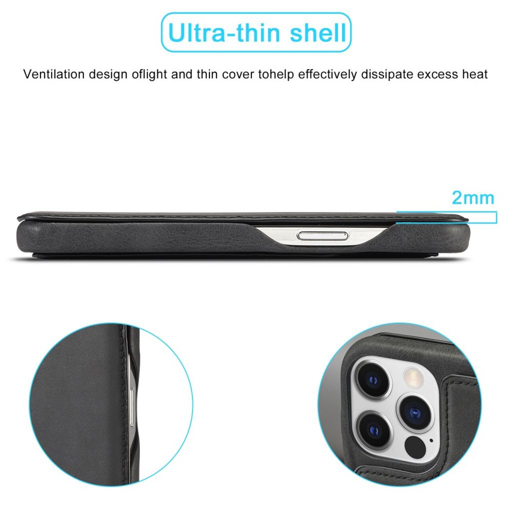 LC.IMEEKE iPhone 15 Pro Wallet Cover Stand Card Holder - Black