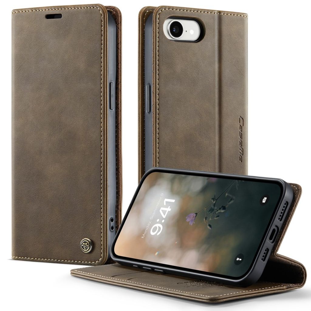CASEME iPhone 16e Lommeboketui RFID-blokkerende med stativ – Brun
