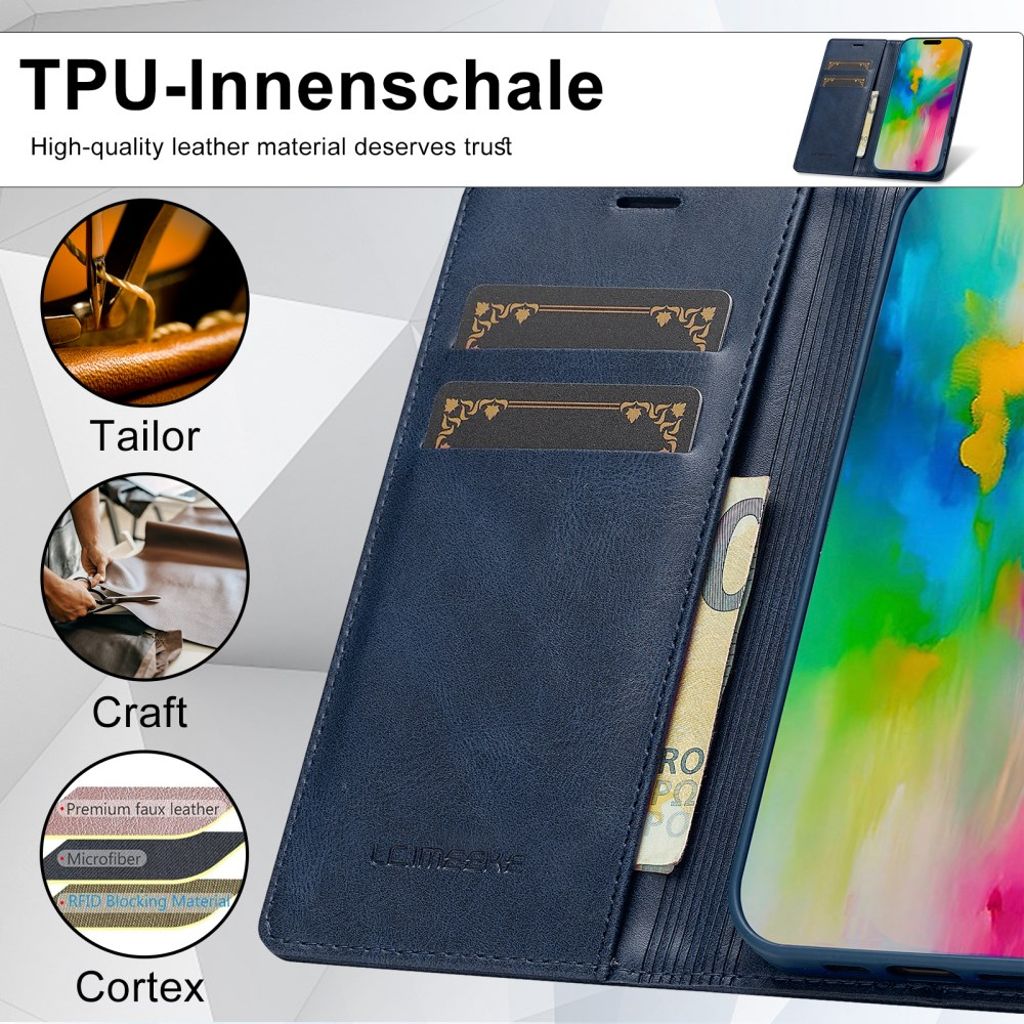 LC.IMEEKE iPhone 16 Plus Wallet Cover - Blue