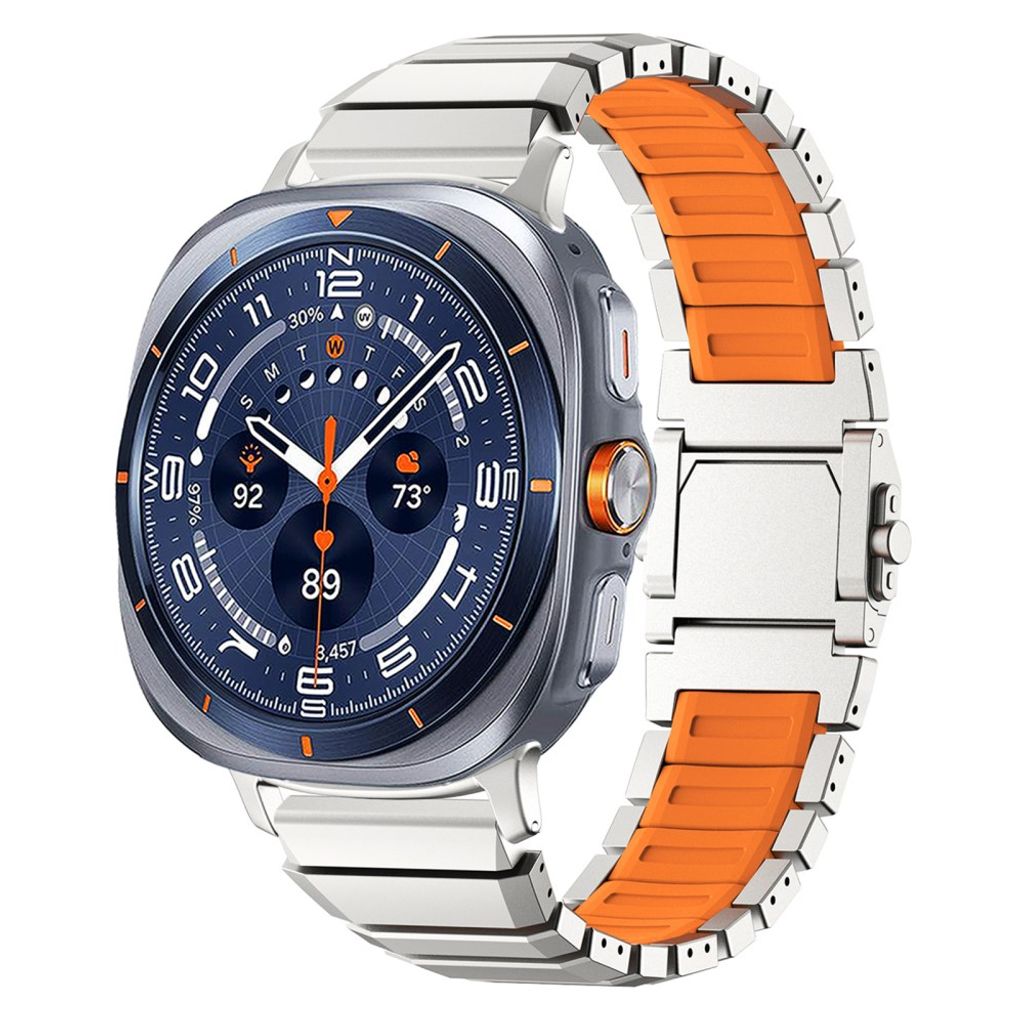 Samsung Galaxy Watch Ultra2 Klokkerem i titan og silikon - Sølv/oransje