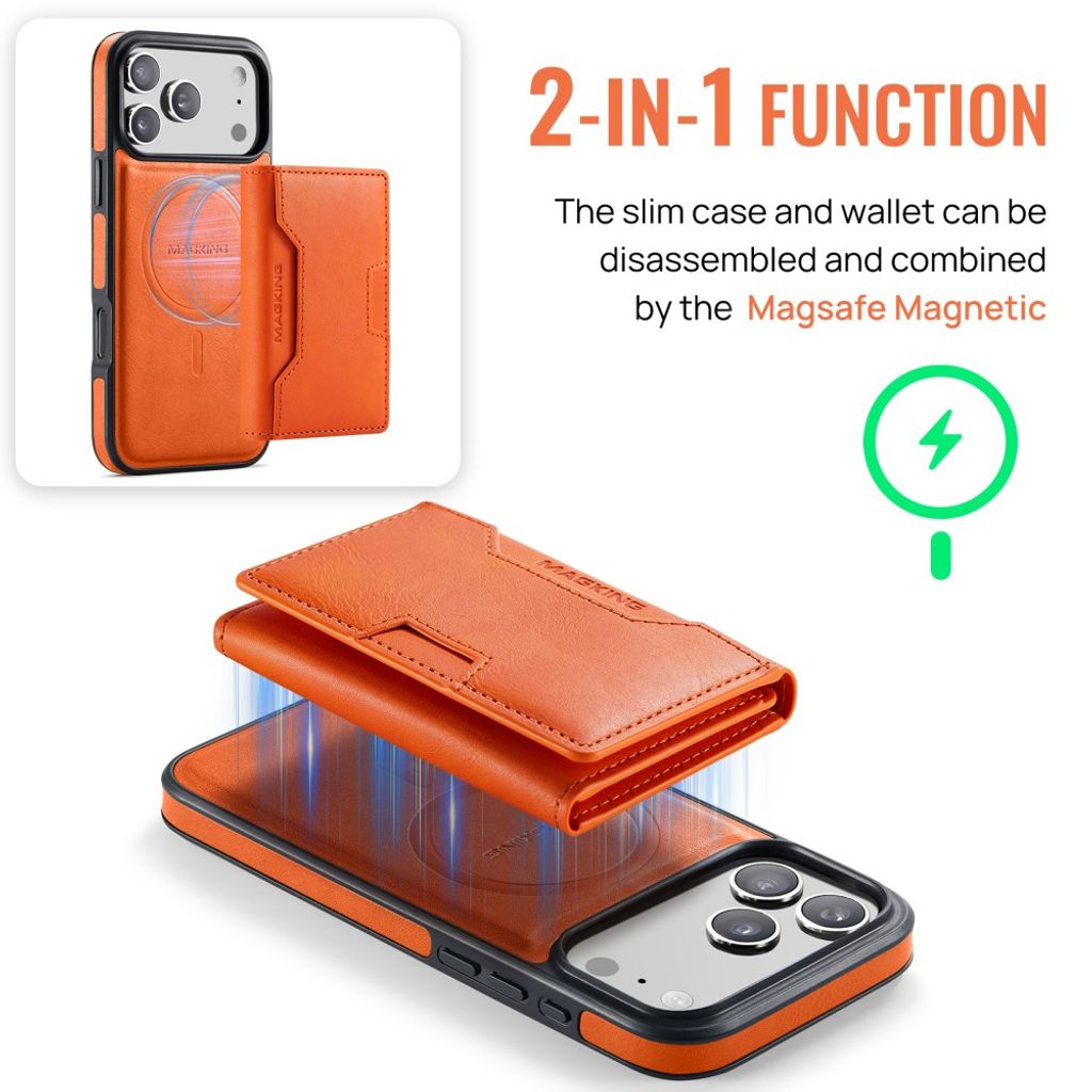 MAGKING iPhone 18 Pro Max/17 Pro Max MagSafe Kuori irrotettavalla lompakolla - Oranssi