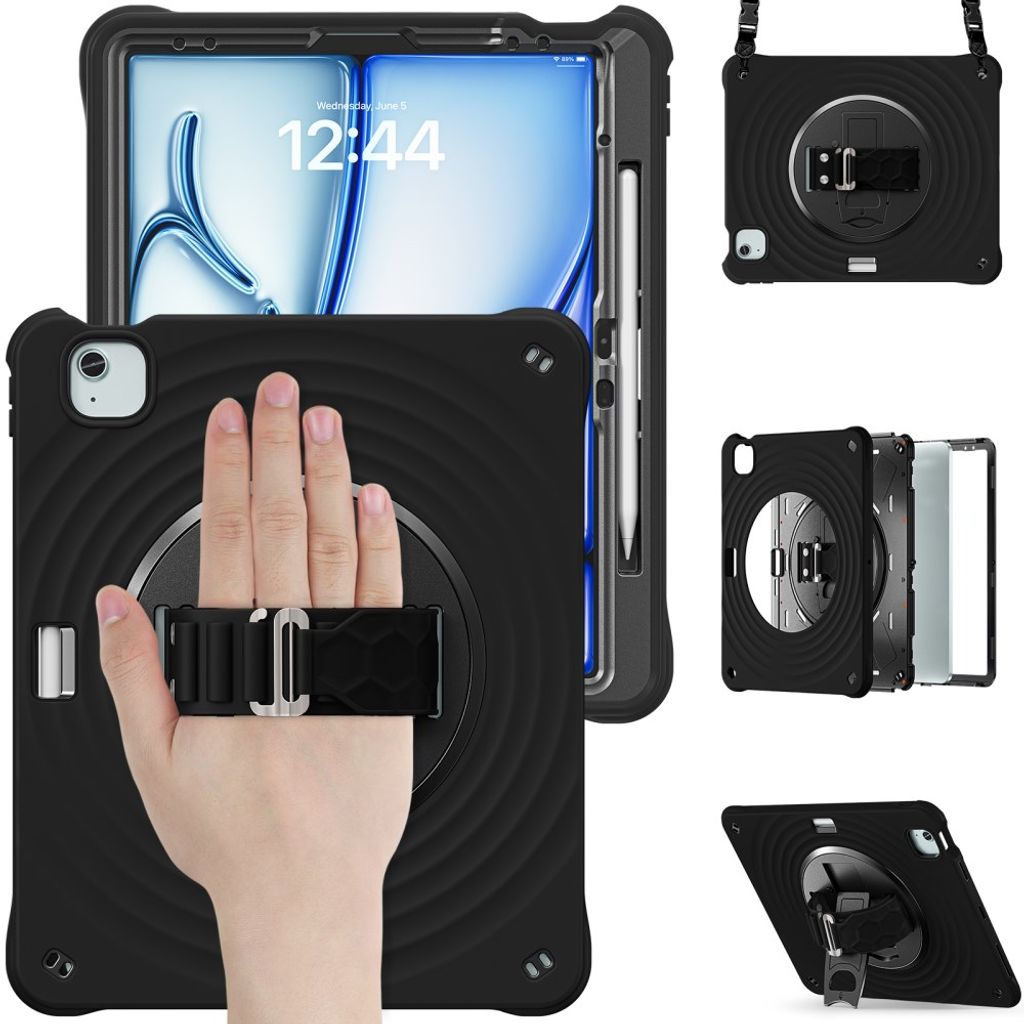 iPad Air 13" / Pro 12.9" Cover med standfunktion og skulderrem - Sort