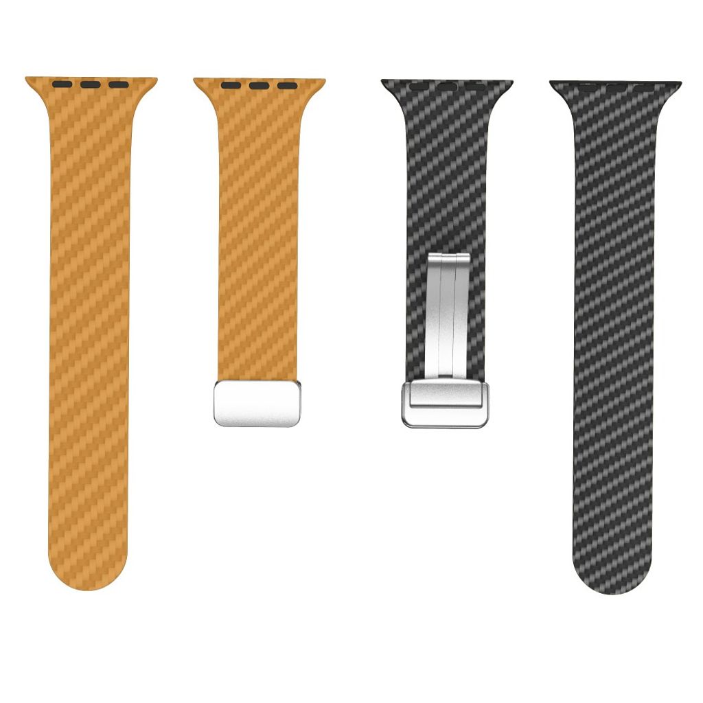 Apple Watch 49 / 46 / 44 / 42mm Klockarmband kolfibertextur - Ljusbrun/Svart