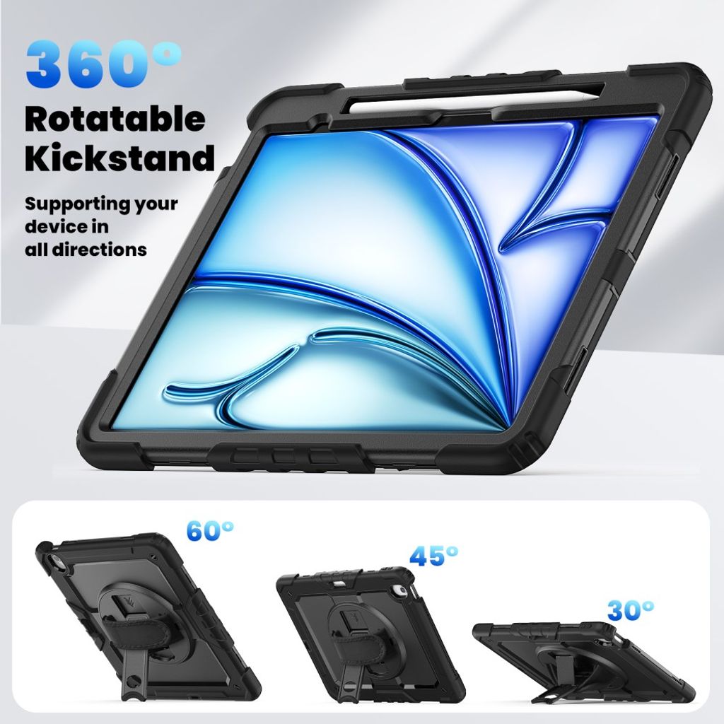 iPad Air 13" 2026/2025/2024 Cover med skærmbeskyttelse og skulderrem - Sort