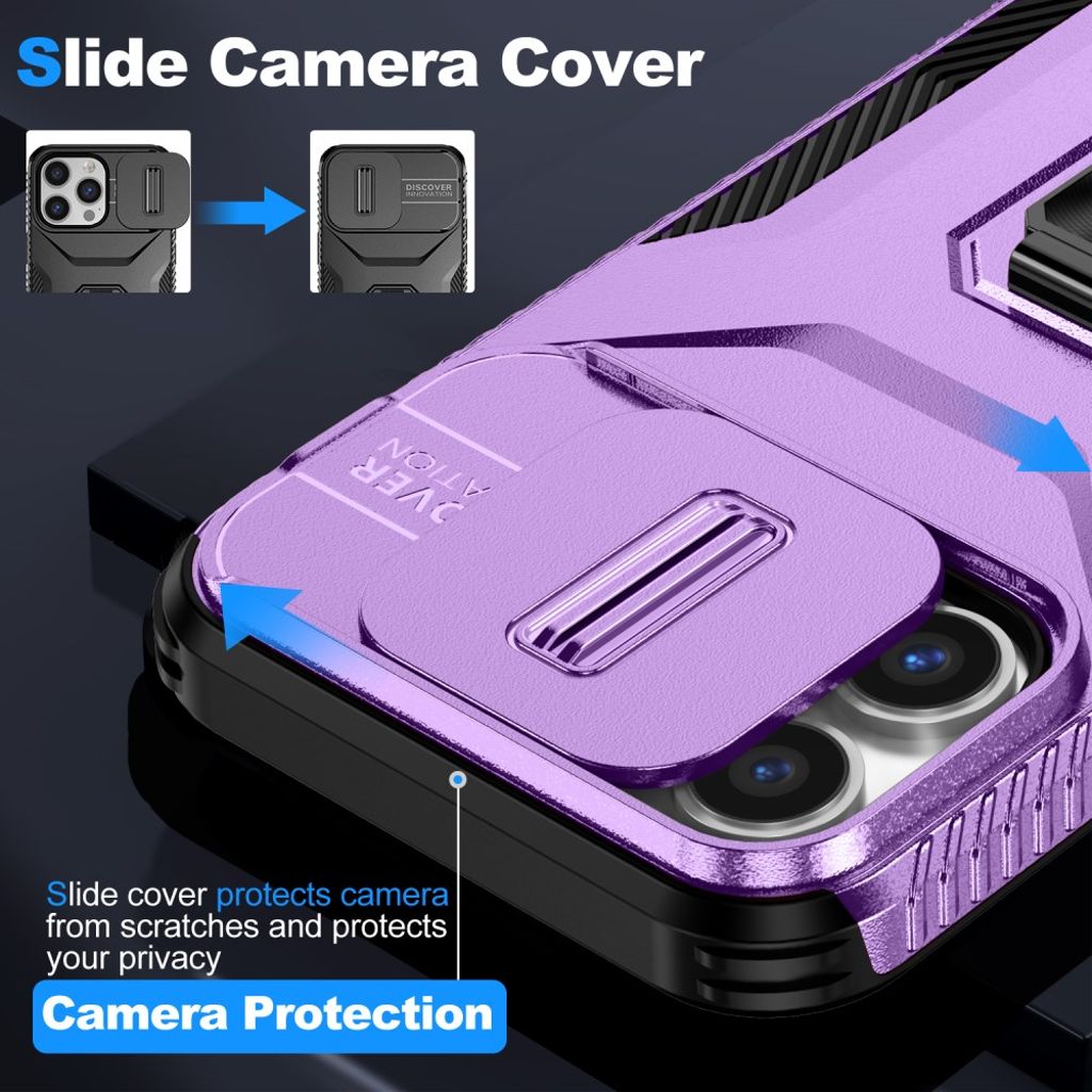 iPhone 14 Pro Max Skal med Skjutbart Kameraskydd/Stativ – Lila