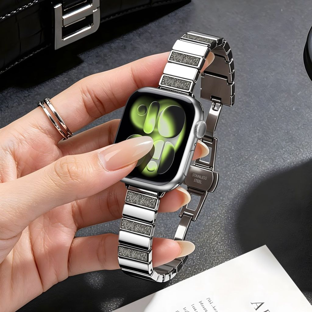 Apple Watch 42/41/40/38mm Klockarmband i rostfritt stål med glitter - Grå