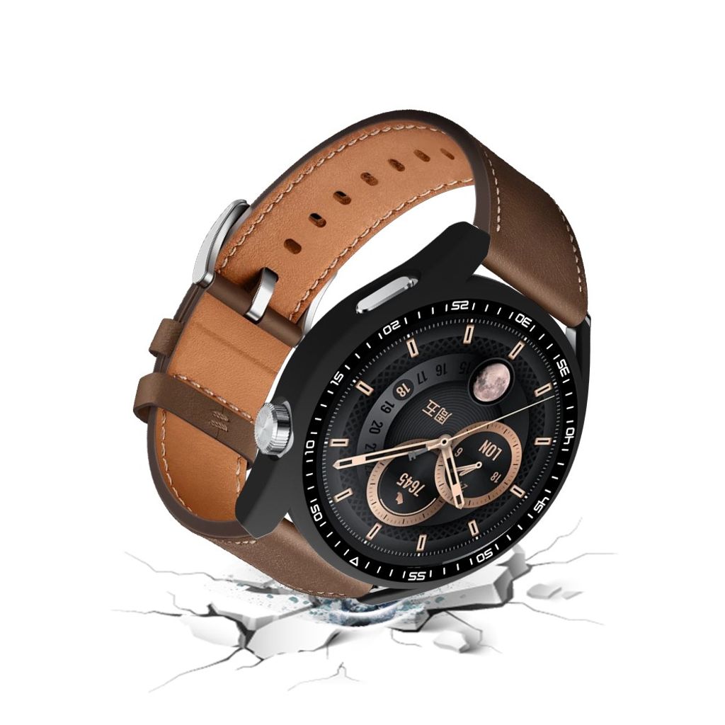 Huawei Watch GT 3 46 mm:n suojakuori karkaistulla lasisella näytönsuojalla – musta