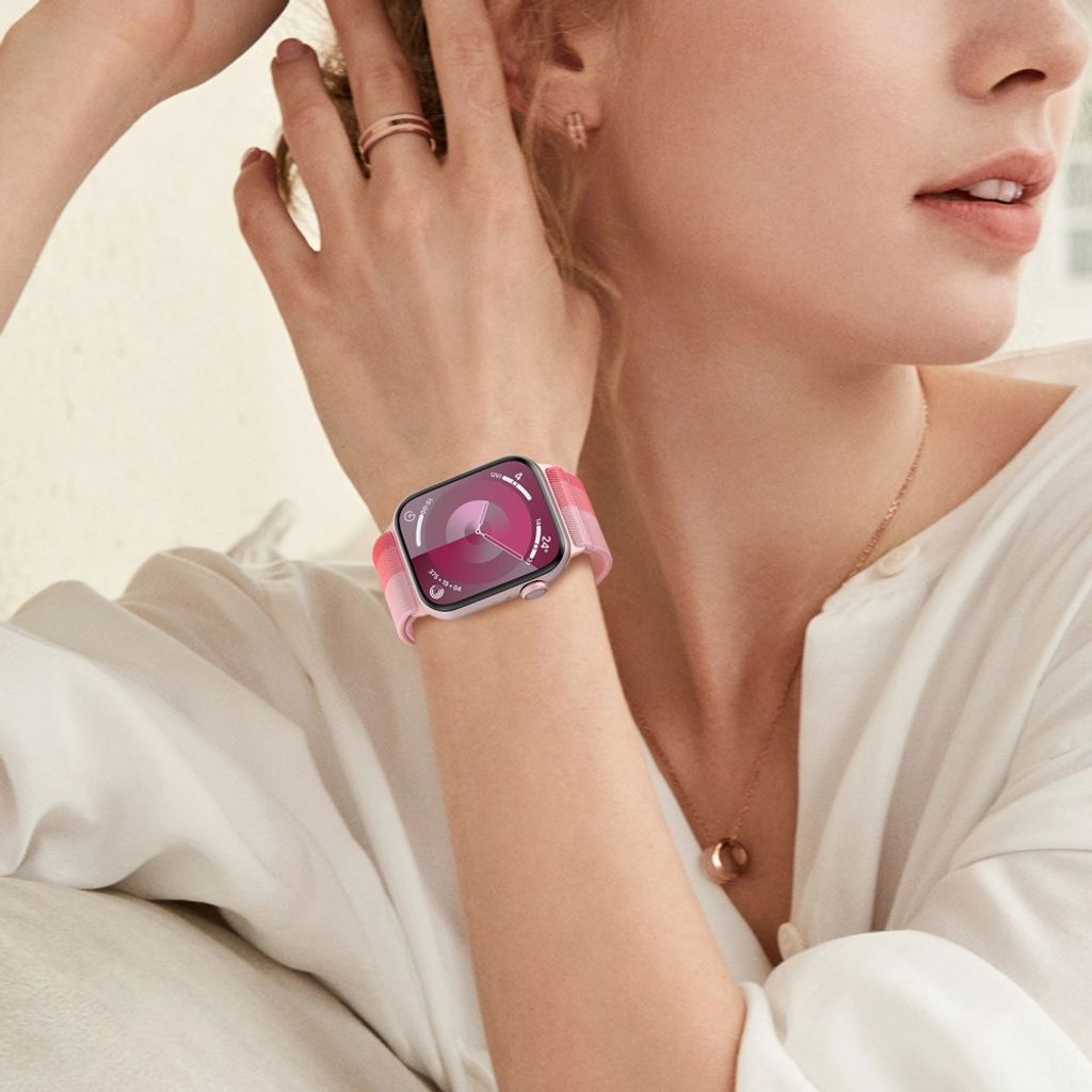 AHASTYLE WE26 Apple Watch 49 / 46 / 44 / 42mm Punottu nailoninen kellonranneke - Vaaleanpunainen