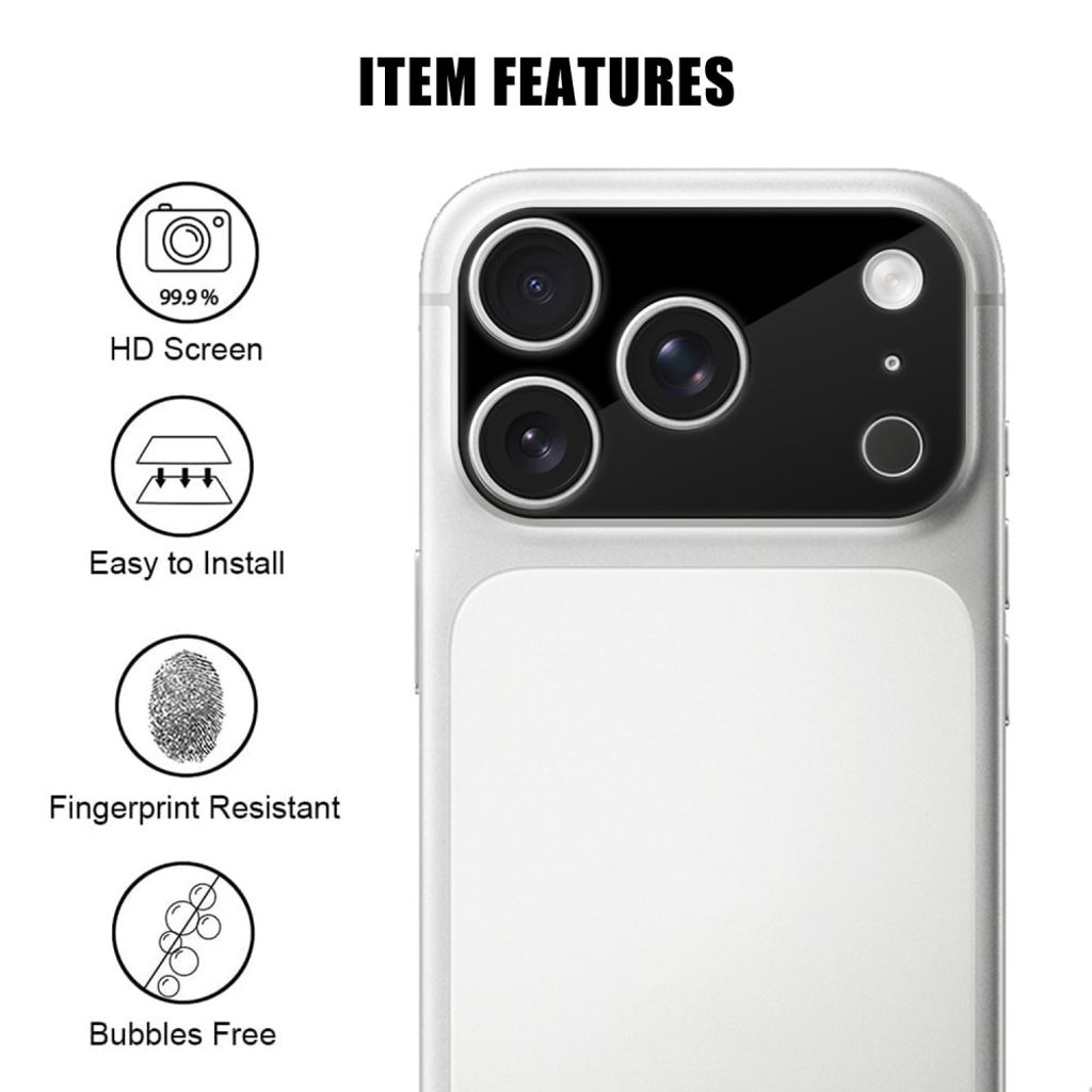 iPhone 18 Pro Linsskydd Full Cover Härdat Glas HD AR - Svart
