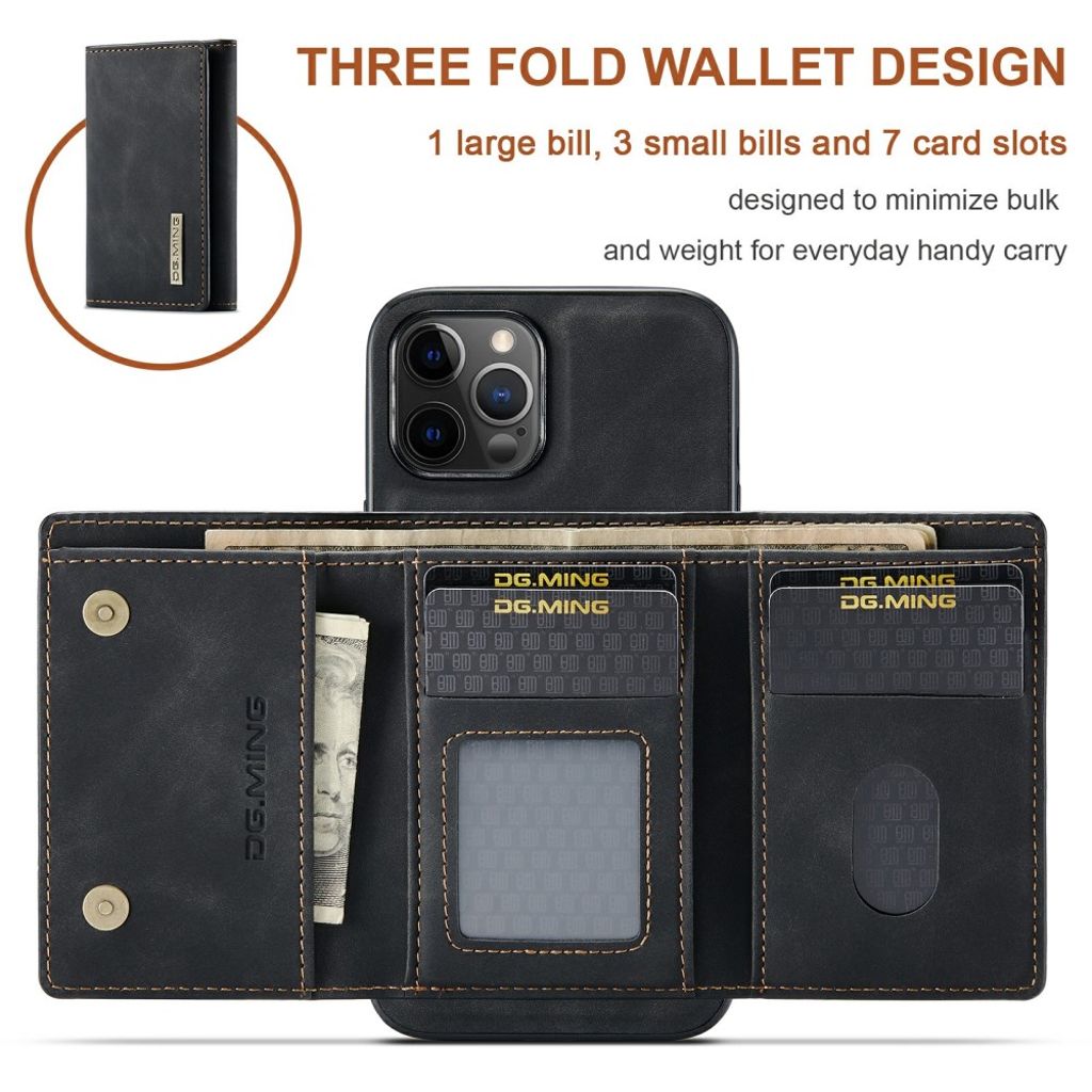 DG.MING iPhone 13 mini Wallet Case with Kickstand – Black