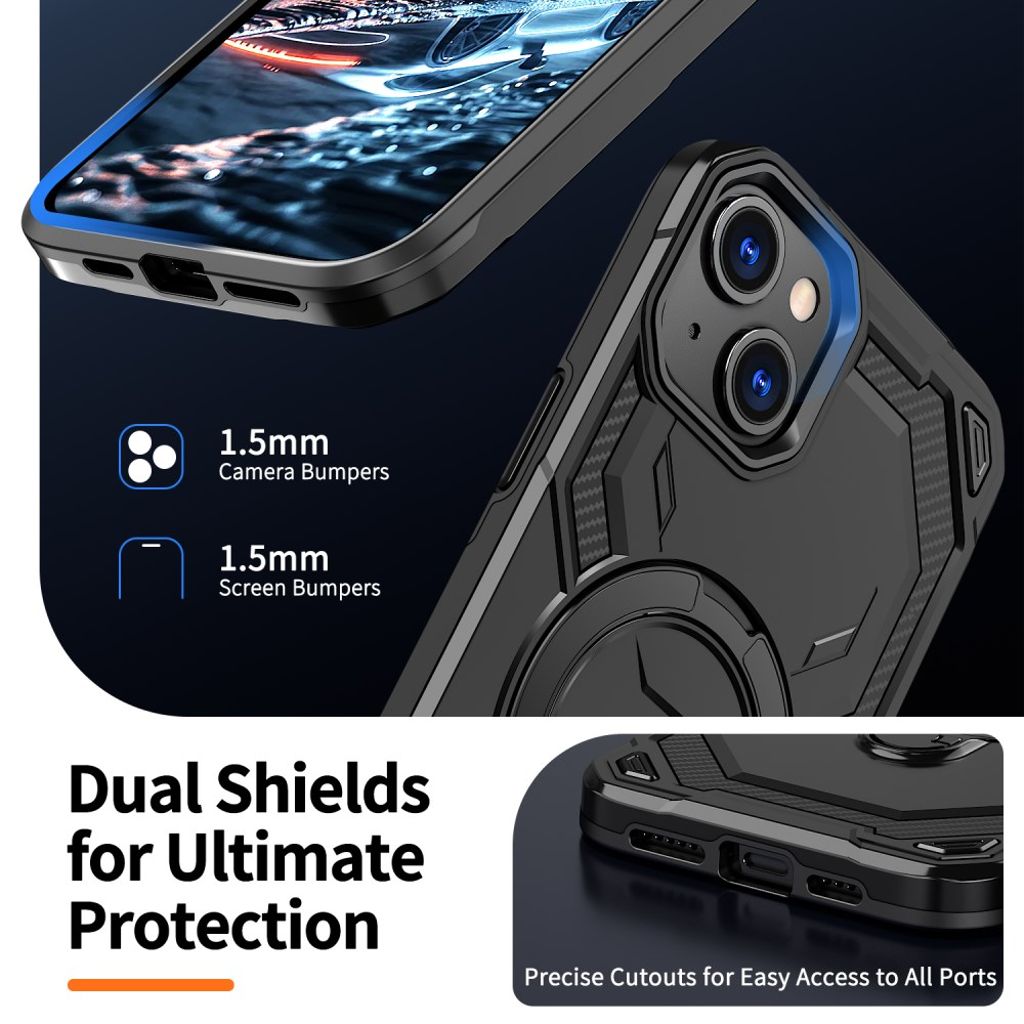 iPhone 13 Magnetic Ring Kickstand Case - Black