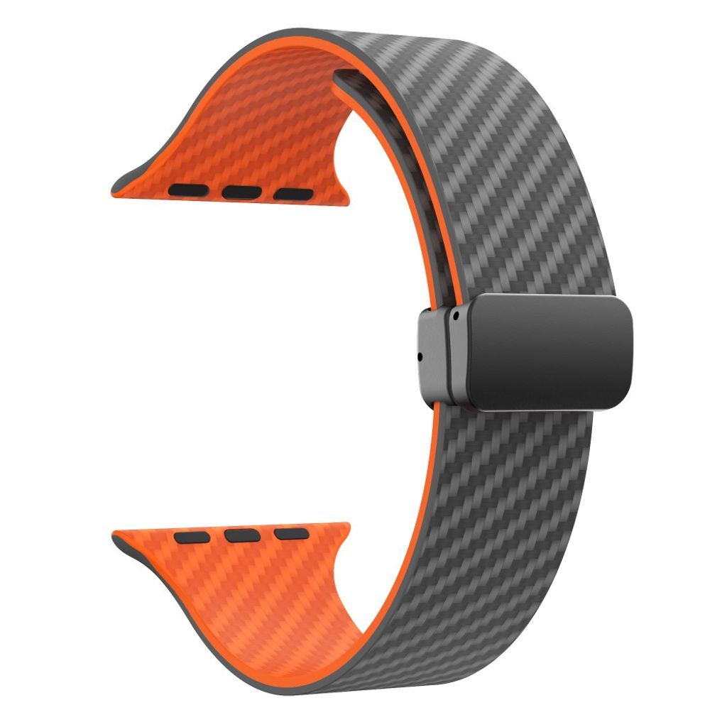 Apple Watch 49 / 46 / 44 / 42mm Klockarmband kolfibertextur - Grå/Orange