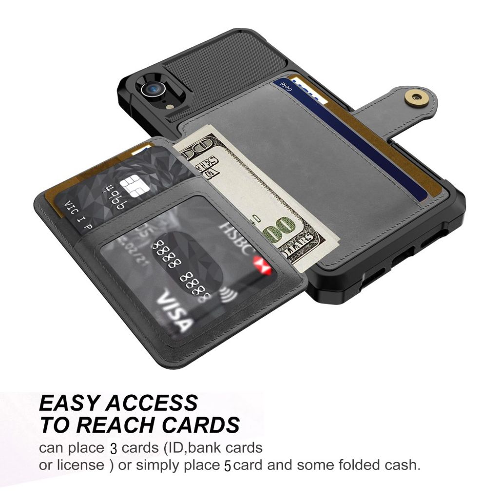 Plånboksskal till iPhone XR Kickstand med Kortfack – Svart