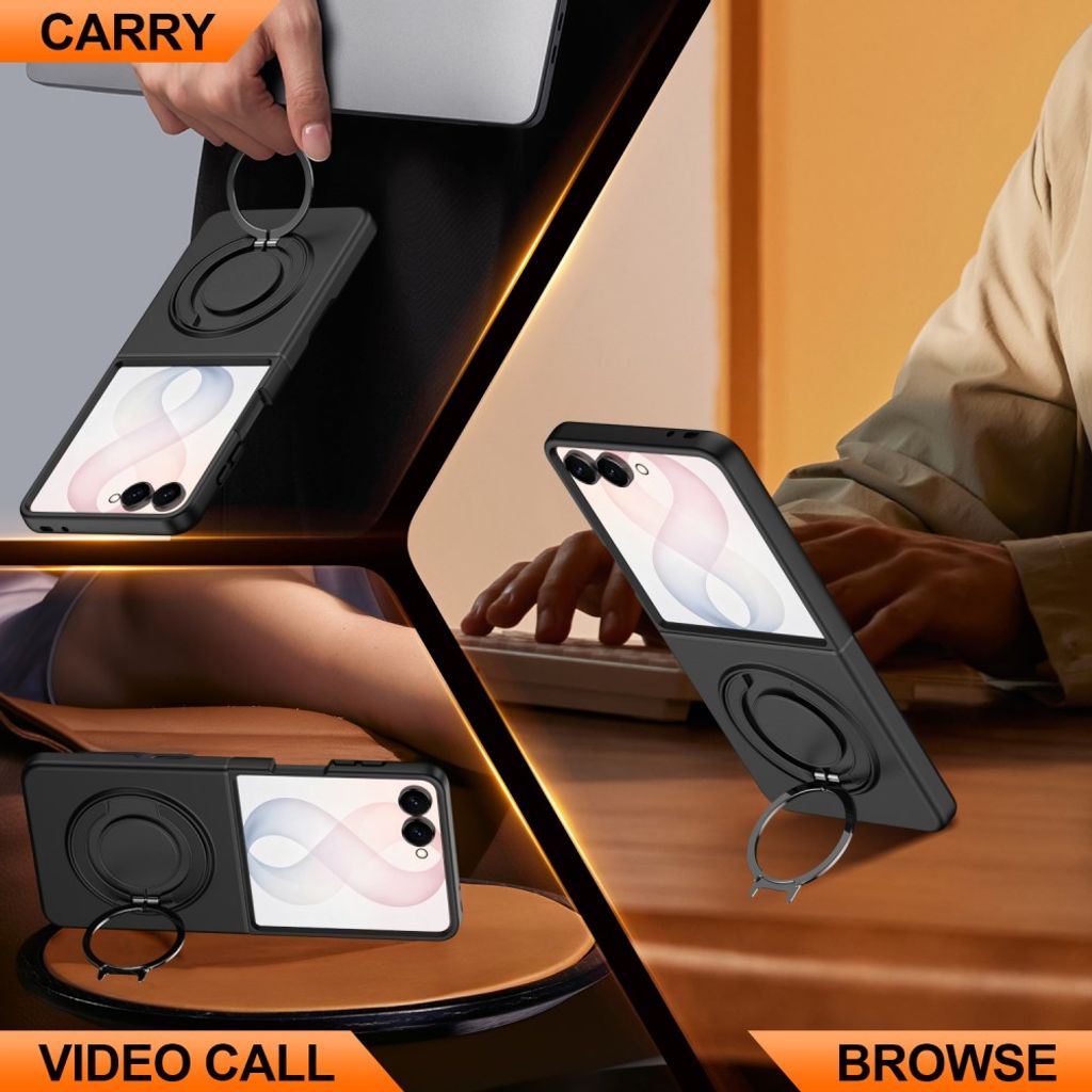 Samsung Galaxy Z Flip8 MagSafe kuori rengasjalustalla - Musta