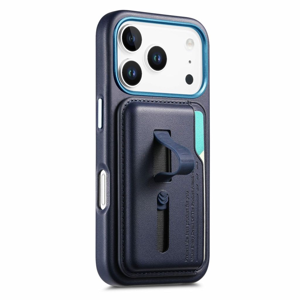 iPhone 17 Pro Max MagSafe Lommebokdeksel med Finger-Ring Stropp – Mørkblå