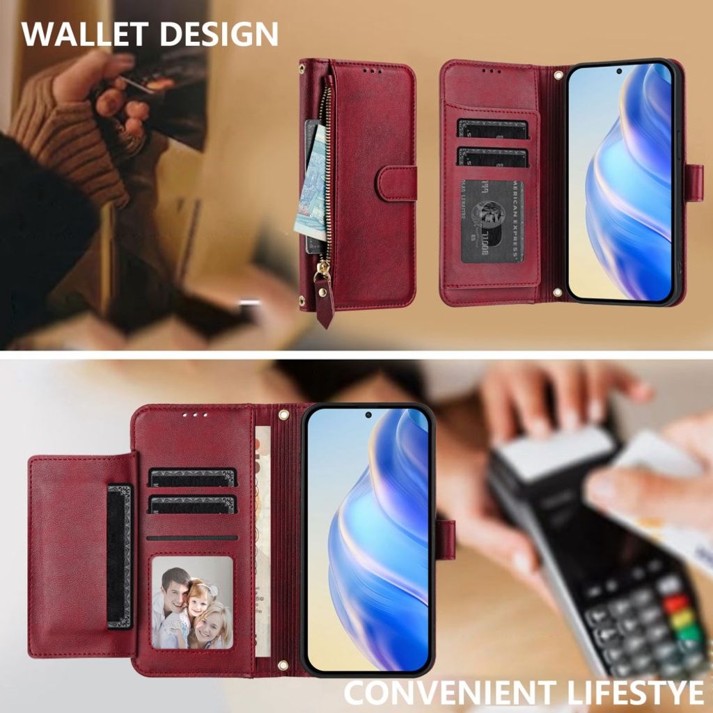 Xiaomi 17T Pro Lompakkokotelo vetoketjulla - Punainen