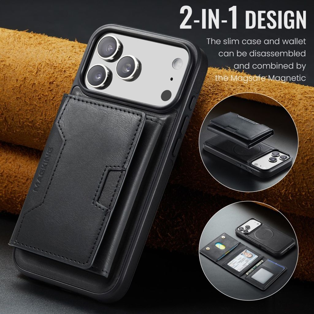 MAGKING iPhone 18 Pro Max/17 Pro Max MagSafe Kuori irrotettavalla lompakolla - Musta