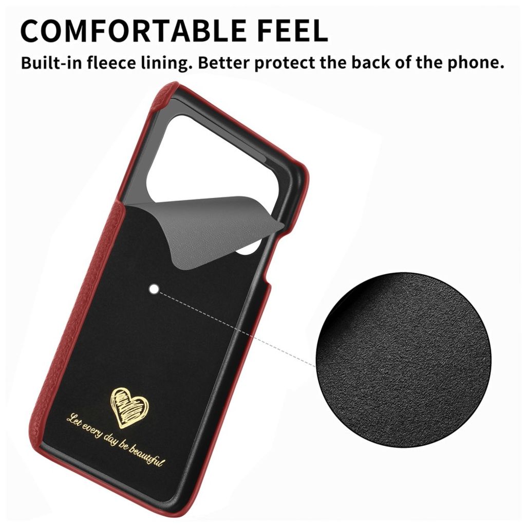 iPhone 17 Pro Max Deksel PU-lær Litchi-mønster - Rød