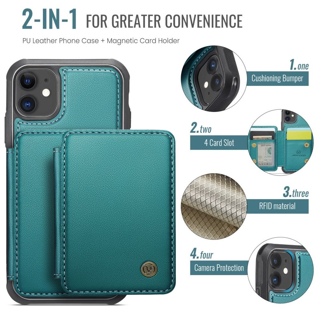 JEEHOOD iPhone 11 Kuori Irrotettava Magneettinen Kortin Haltija – Syaani